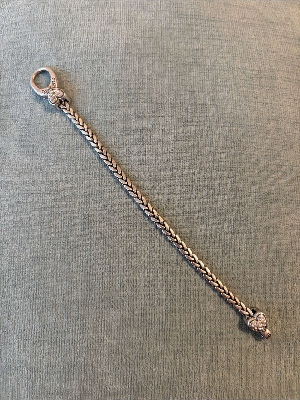 Brighton Silver-Tone Heart Link Charm Bracelet with Crystal Accent